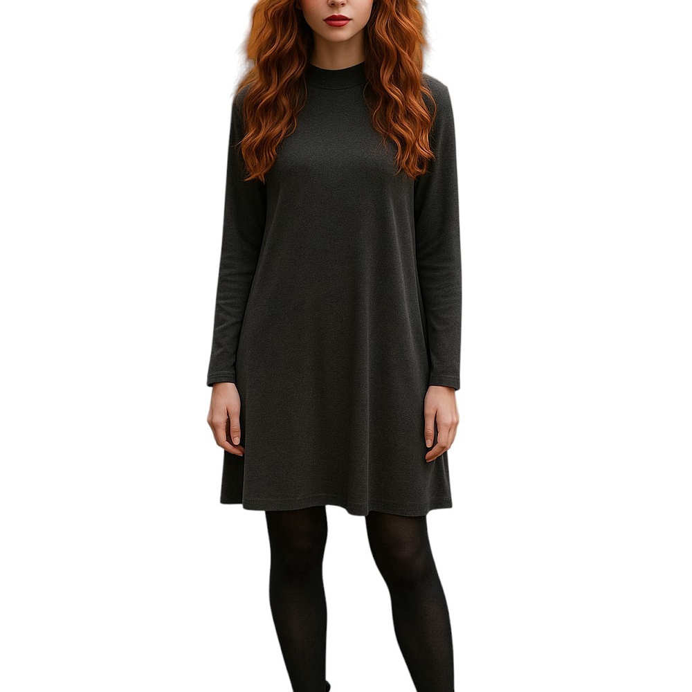 Minimalist Sweater Dress S Gray Mock Neck Comfort Casual Longsleeve Everydaywear